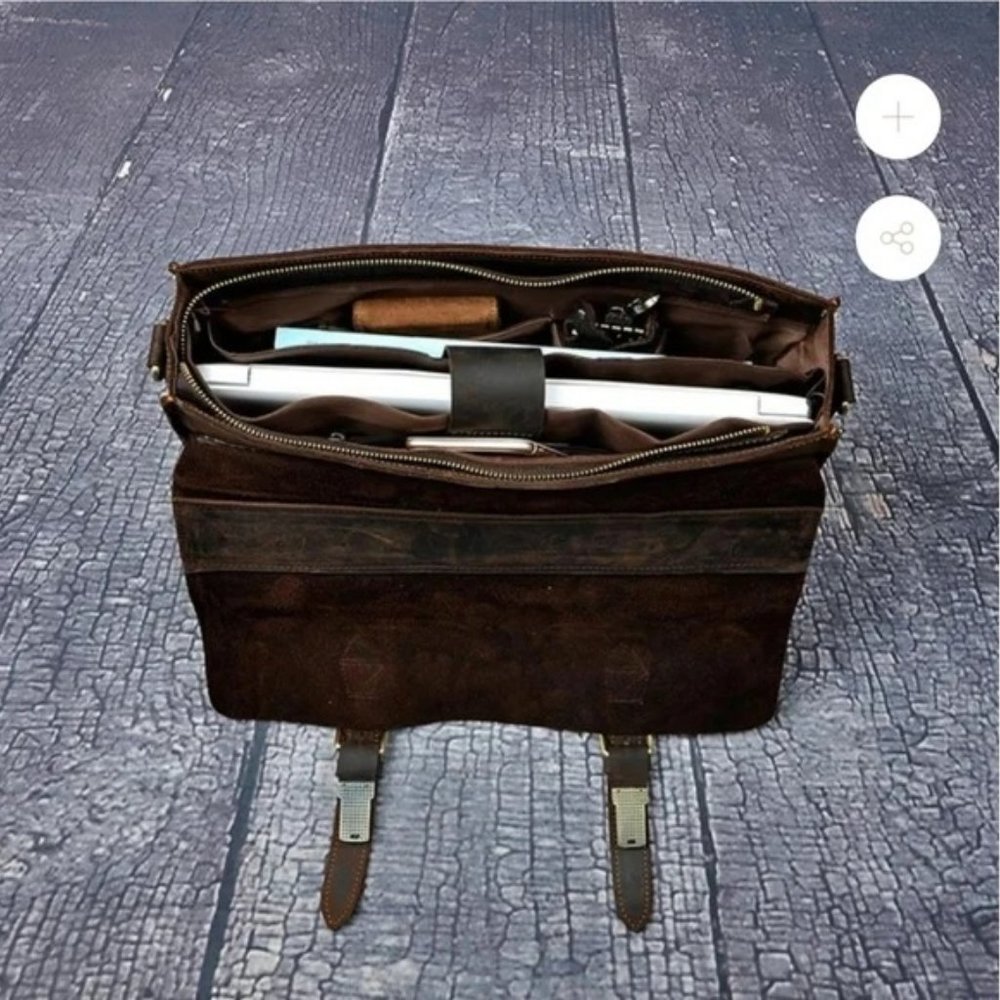 Handmade CRAZY HORSE LEATHER RETRO DESIGNER BUSINESS BRIEFCASE - Picture 2 of 6